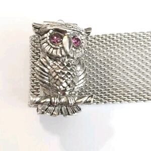 Owl Slide Bracelet Sarah Coventry Silver-tone Mesh 1970s Designer‎ sbr-63